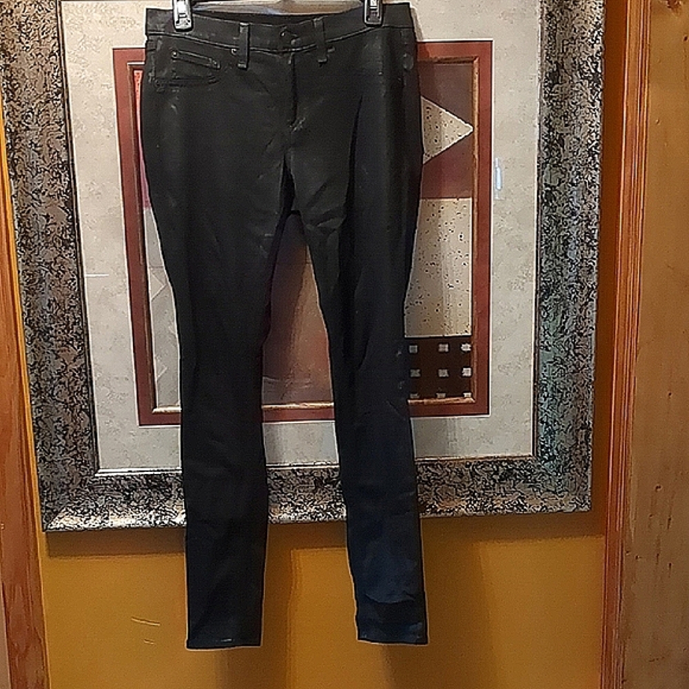 Rag & Bone black jeans with a sleek, coated finish